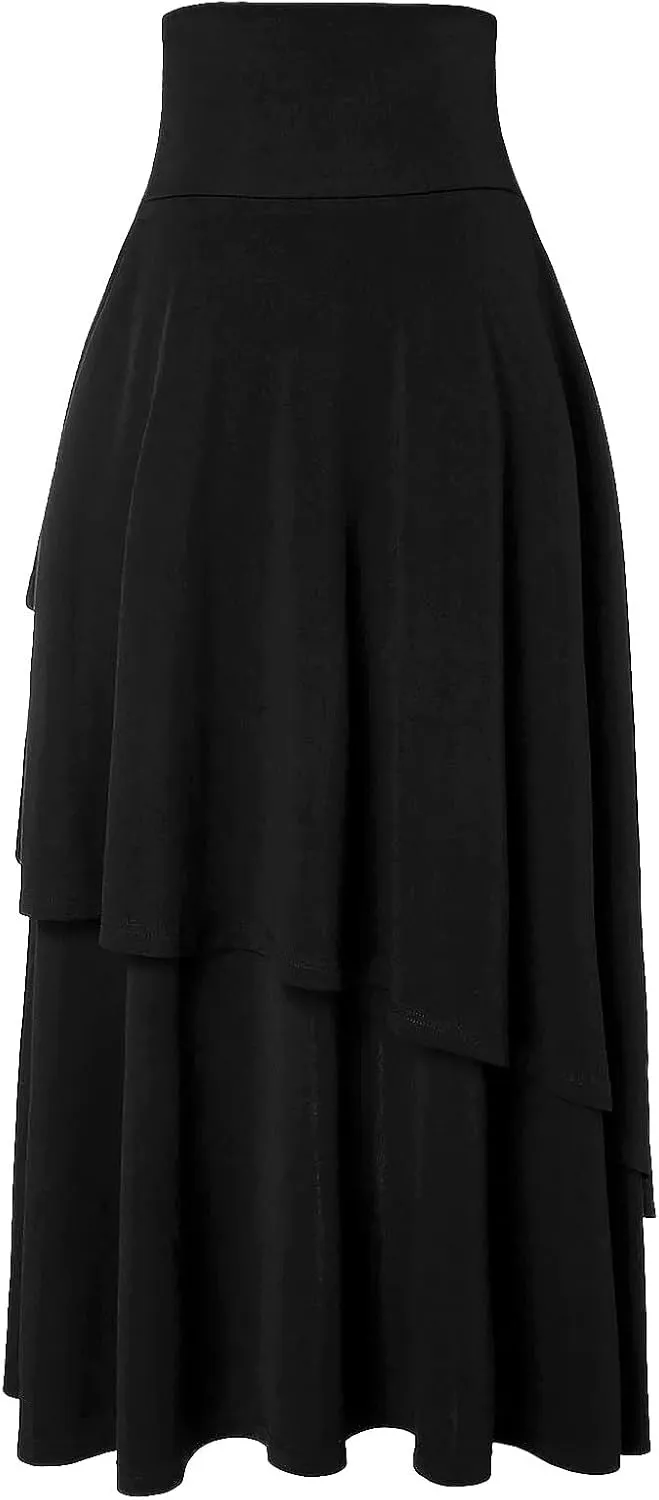 Long Skirts for Women High Waist Renaissance Skirt Casual Asymmetry Ruffle Pleated Fall Maxi Skirts Party Dress
