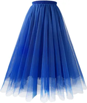 Long Tutu Skirts for Women Girls High Waist Mesh Tulle Skirt Puffy Gauze Layered Knee Length Tutus for Dancing