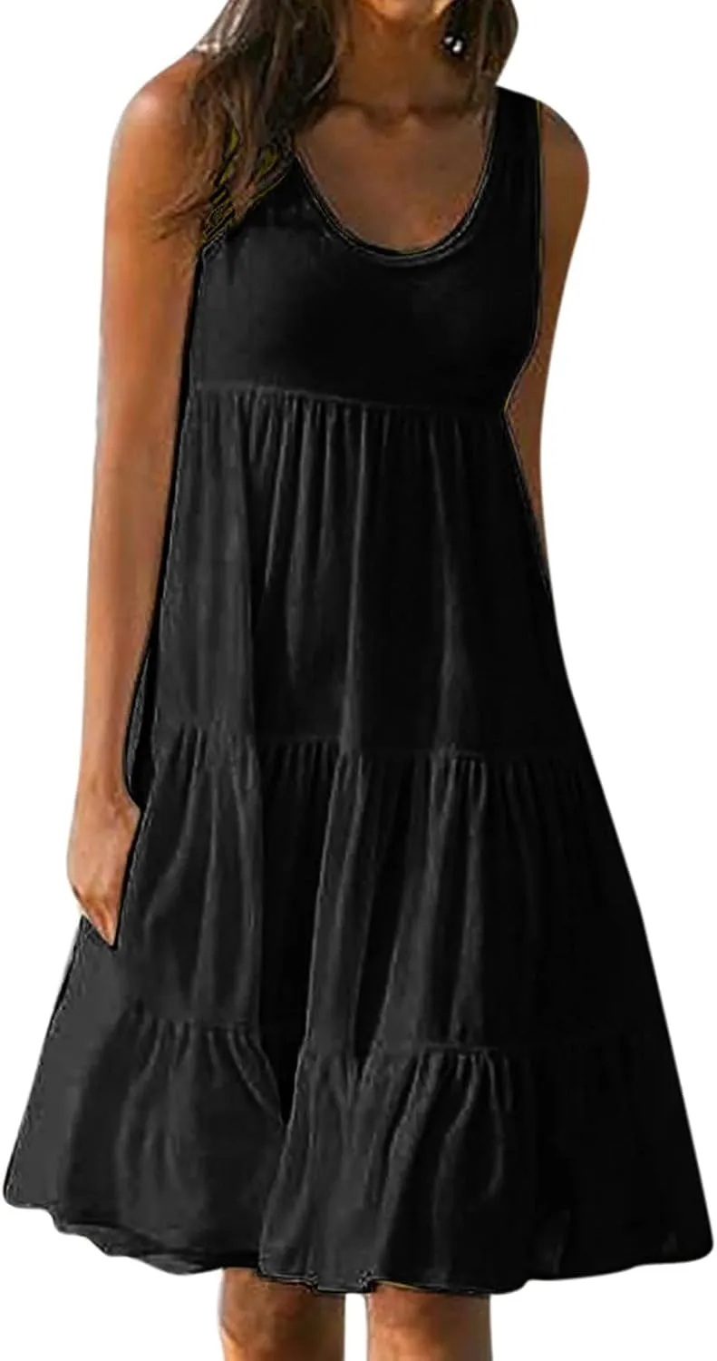 LRMQS Sundresses for Women Casual Beach 2024 Sleeveless Resort Wear Vacation Sun Dresses Tropical Spring Summer Tank Dress