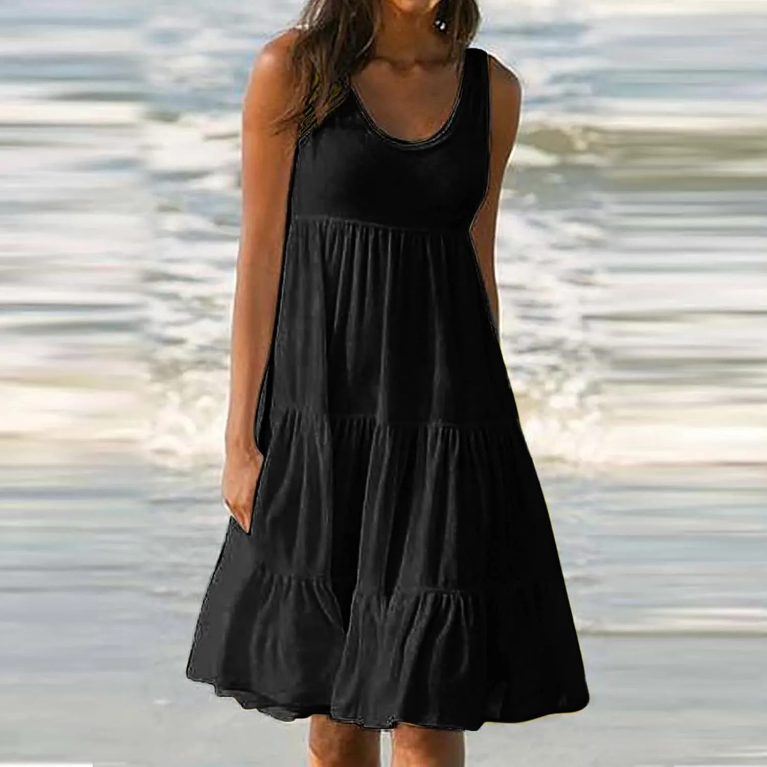 LRMQS Sundresses for Women Casual Beach 2024 Sleeveless Resort Wear Vacation Sun Dresses Tropical Spring Summer Tank Dress