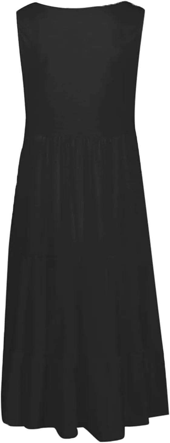 LRMQS Sundresses for Women Casual Beach 2024 Sleeveless Resort Wear Vacation Sun Dresses Tropical Spring Summer Tank Dress