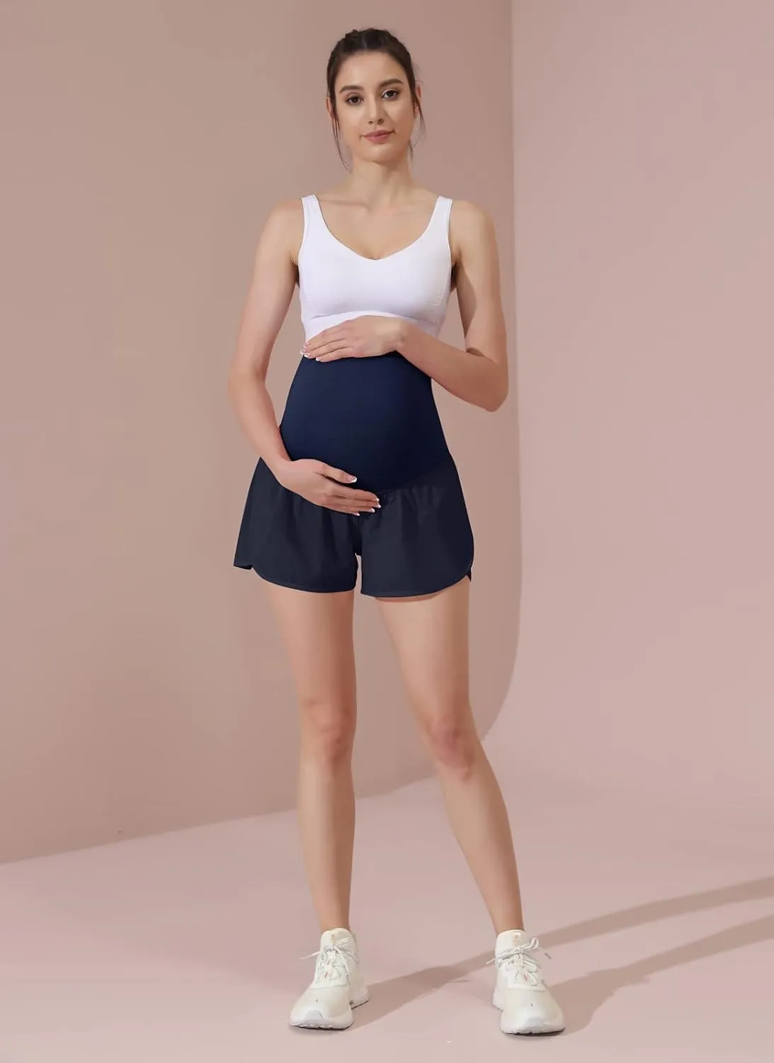 Maacie Women Maternity Layered Fast Drying Yoga Shorts with Liner Inner Pocket