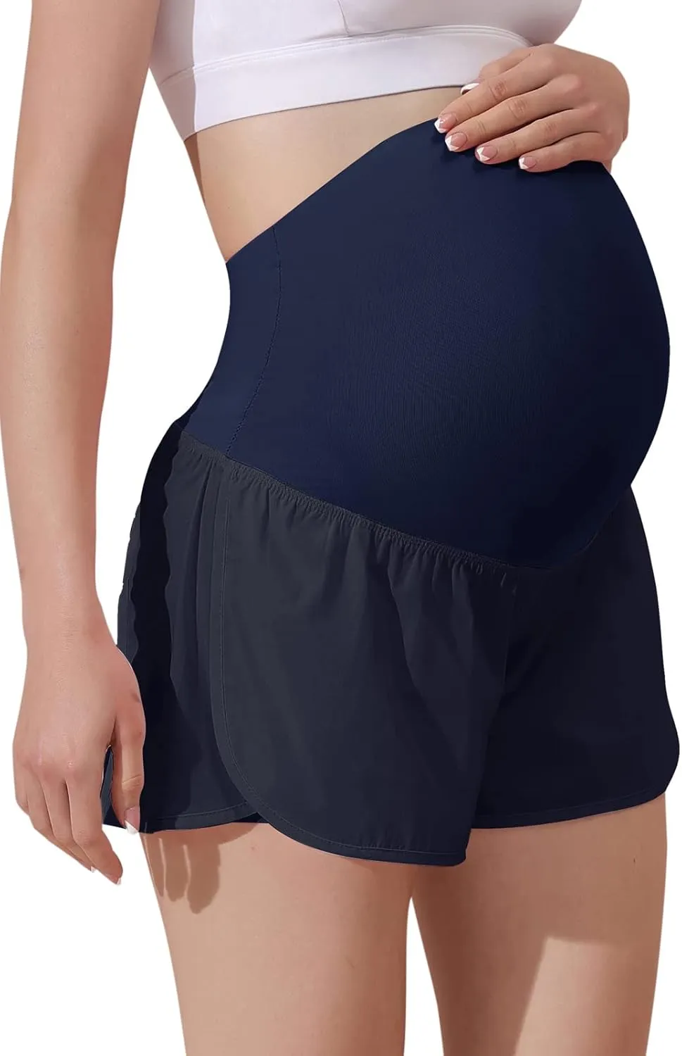 Maacie Women Maternity Layered Fast Drying Yoga Shorts with Liner Inner Pocket