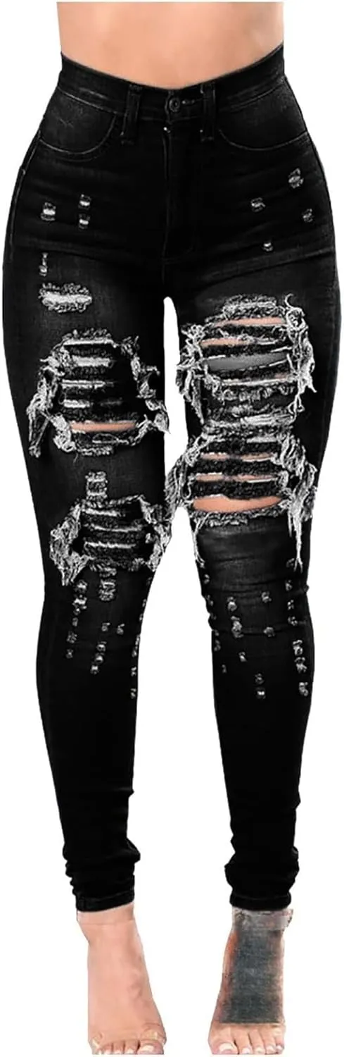 Maiyifu-GJ Button Up High Waisted Jeans for Women Butt Lifting Skinny Jeans Casual Stretch Slim Fit Denim Pants (BlackB1,X-Large)