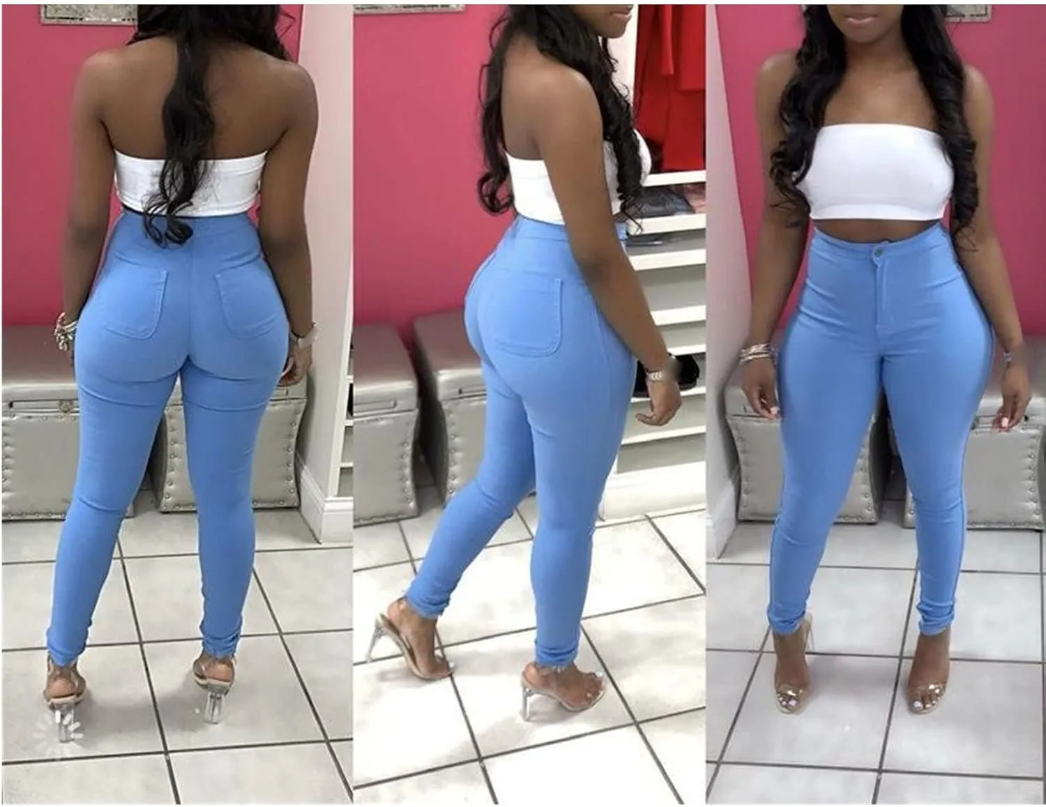 Maiyifu-GJ Women's High Waisted Skinny Stretch Jeans Butt Lifting Slim Fit Pull on Jean Casual Tapered Leg Denim Pants