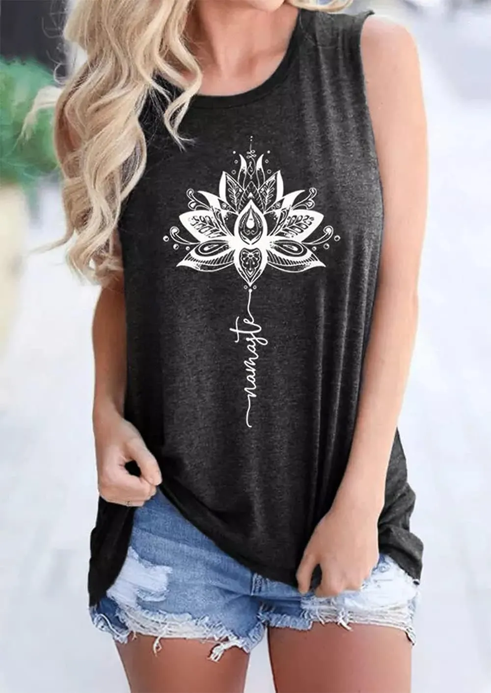 Mandala Lotus Namaste O-Neck Tank Tops for Women Sacred Geometry Meditation Vintage Gift Sleeveless Graphic T Shirt Vest