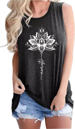 Mandala Lotus Namaste O-Neck Tank Tops for Women Sacred Geometry Meditation Vintage Gift Sleeveless Graphic T Shirt Vest
