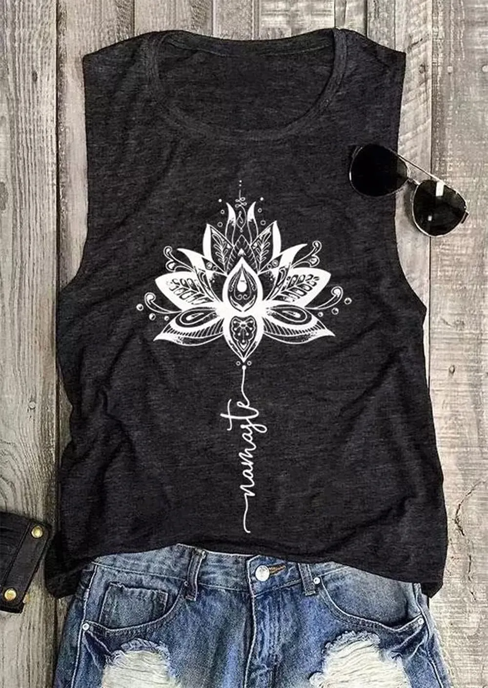 Mandala Lotus Namaste O-Neck Tank Tops for Women Sacred Geometry Meditation Vintage Gift Sleeveless Graphic T Shirt Vest