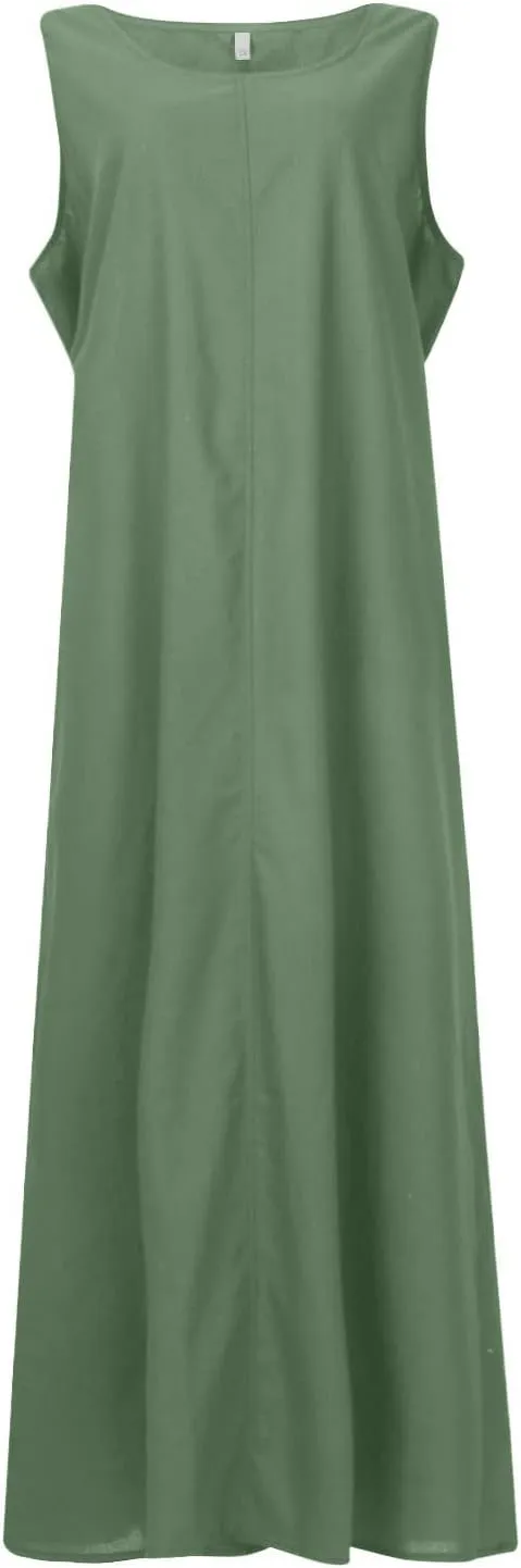 Maxi Dress for Women,2023 Spring Summer Cotton Linen Boho Casual Fashion Sleeveless Dress for Holiday