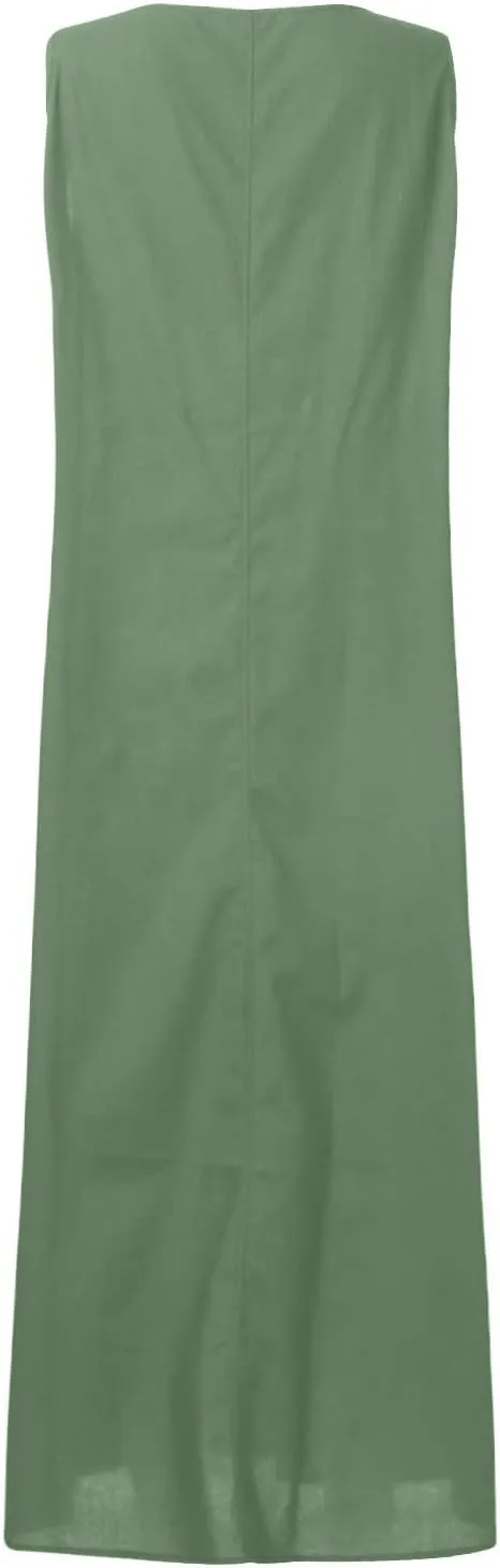 Maxi Dress for Women,2023 Spring Summer Cotton Linen Boho Casual Fashion Sleeveless Dress for Holiday