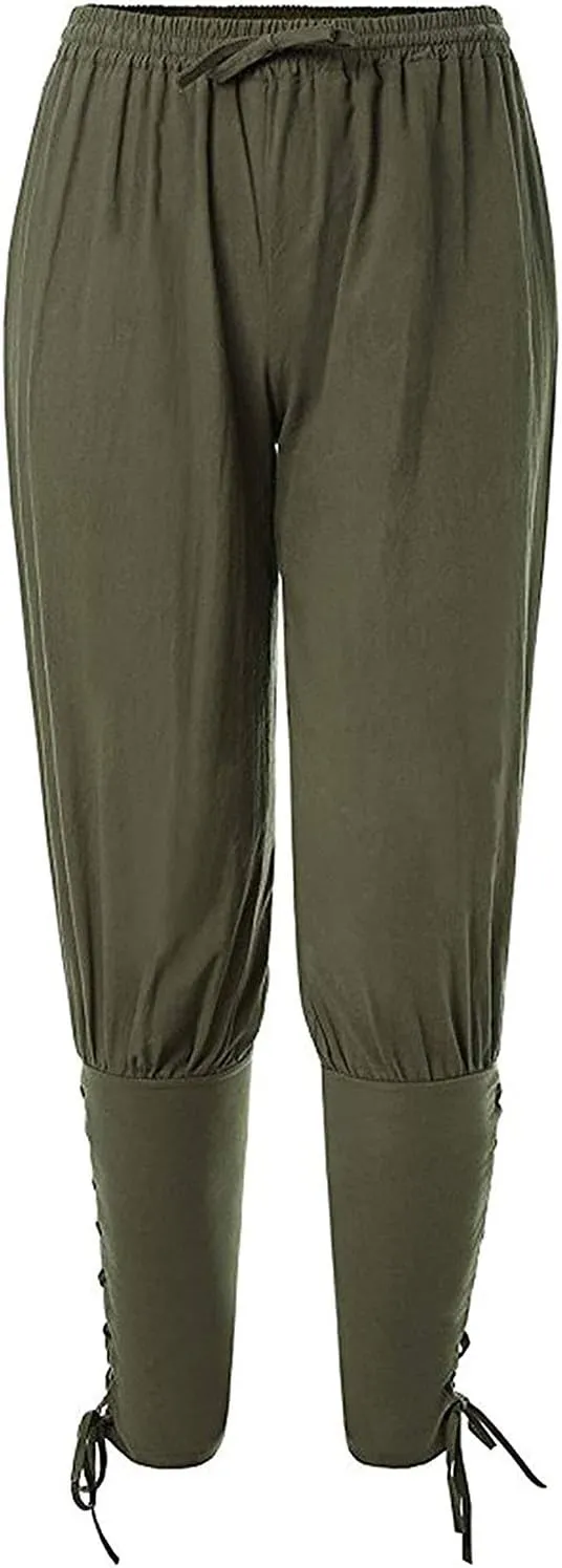 Men's Ankle Banded Pants Medieval Viking Navigator Pirate Costume Trousers Renaissance Gothic Pants