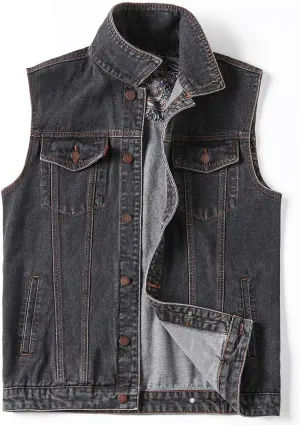 Men's Casual Button Up Denim Vest Vintage Sleeveless Jeans Vest Jacket