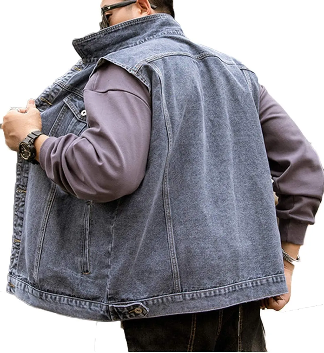 Men's Casual Button Up Denim Vest Vintage Sleeveless Jeans Vest Jacket