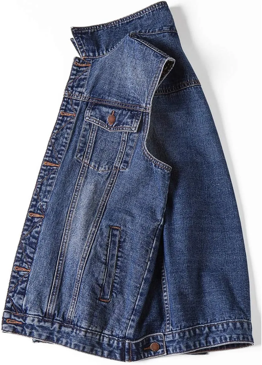 Men's Casual Button Up Denim Vest Vintage Sleeveless Jeans Vest Jacket