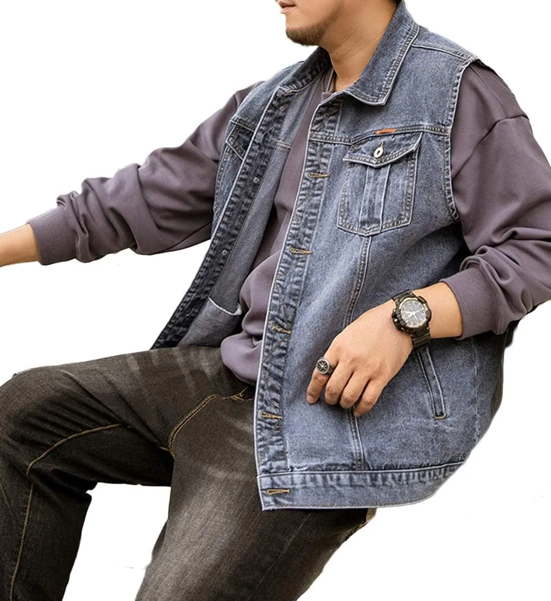 Men's Casual Button Up Denim Vest Vintage Sleeveless Jeans Vest Jacket
