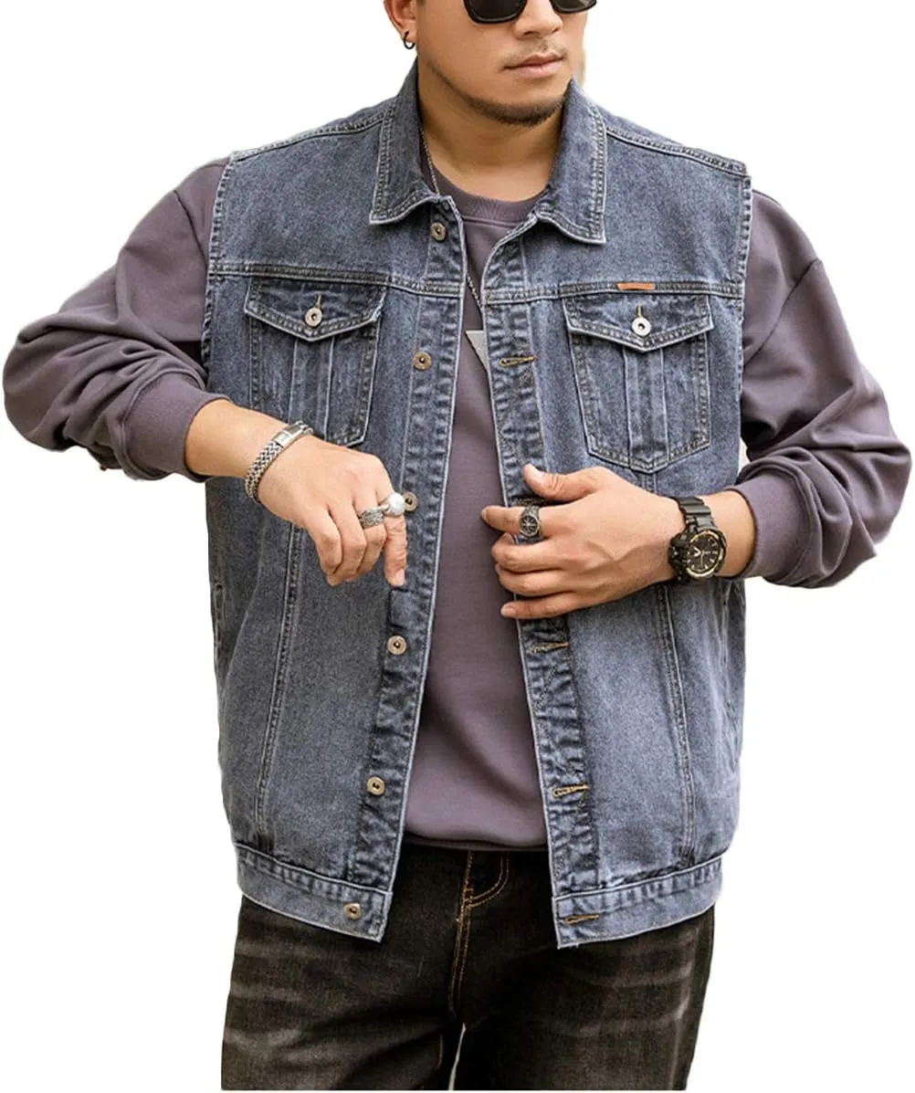 Men's Casual Button Up Denim Vest Vintage Sleeveless Jeans Vest Jacket