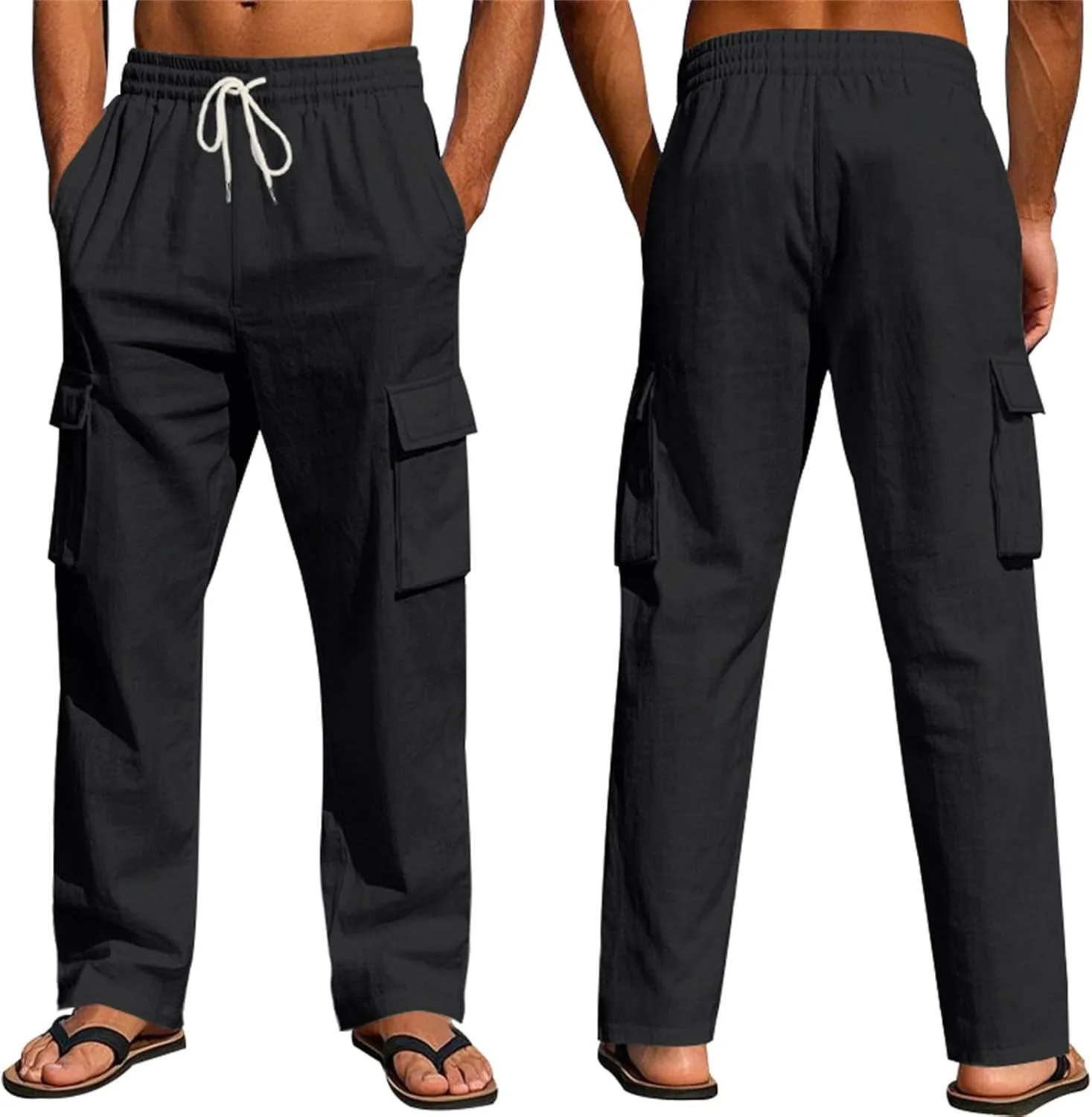 Men's Linen Pants Pants for Men Baggy Straight Leg High Waisted Loose Fit Cotton Linen Casual Summer Beach Pant