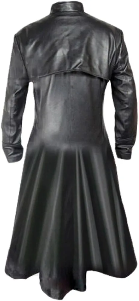 Mens Sexy Real Black Leather Long Matrix Goth Trench Coat Gothic