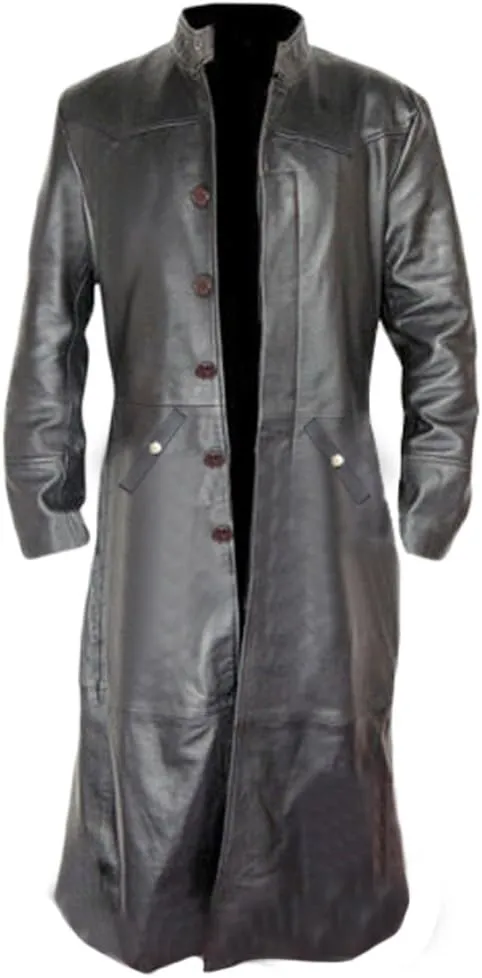 Mens Sexy Real Black Leather Long Matrix Goth Trench Coat Gothic