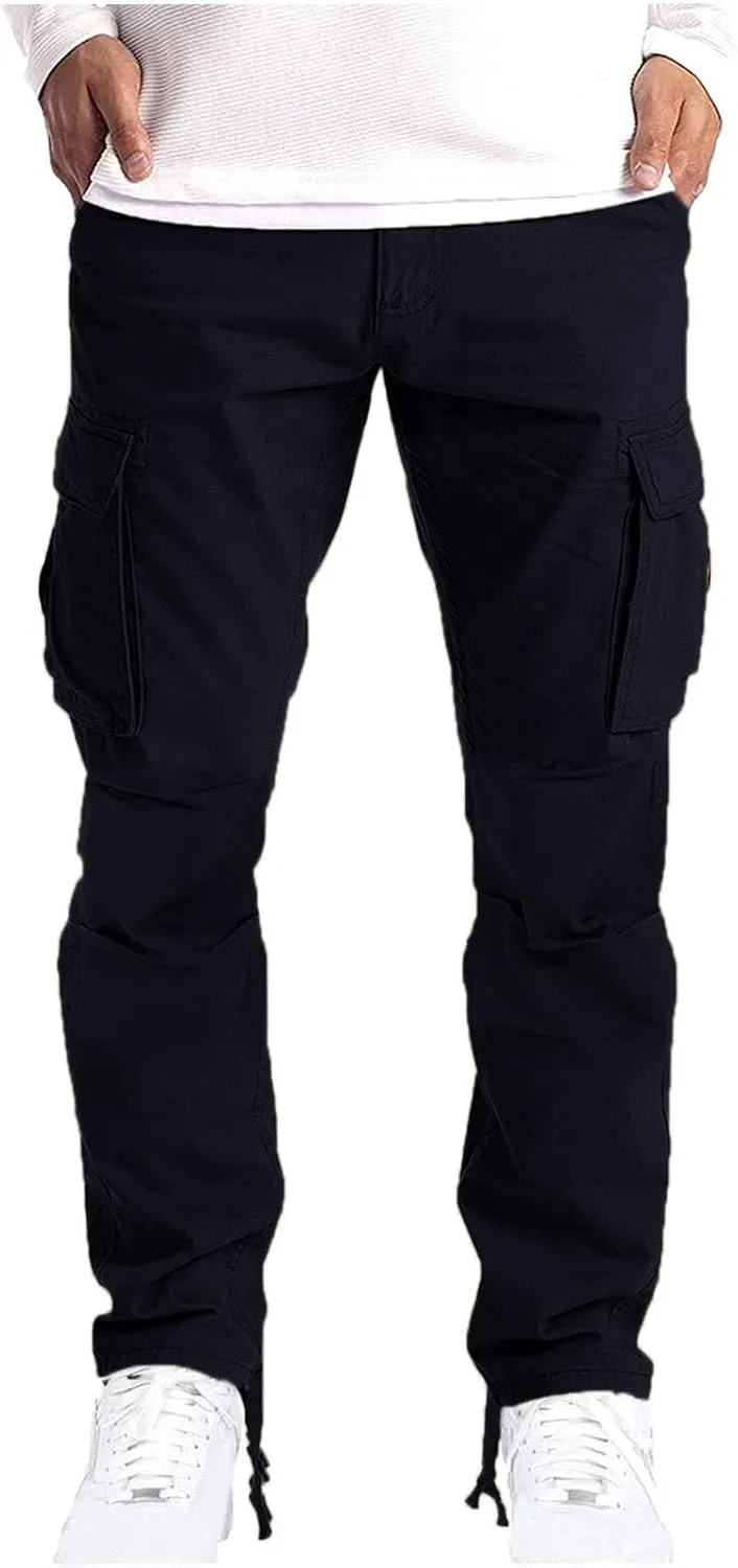 Mens Sweatpants Cotton Workout Active Athletic Hiking Pants with Pockets Slim Fit Outdoor Tactical Jogger Cargo Pants