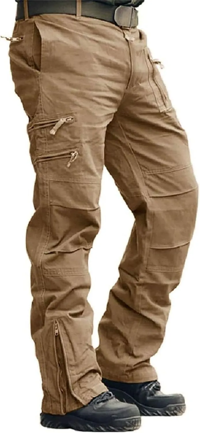 Men's Tactical Pants Big and Tall Loose Fit Straight Leg Cargo Pants Outdoor Jogging Hiking Pants for Fishing Mountaineering