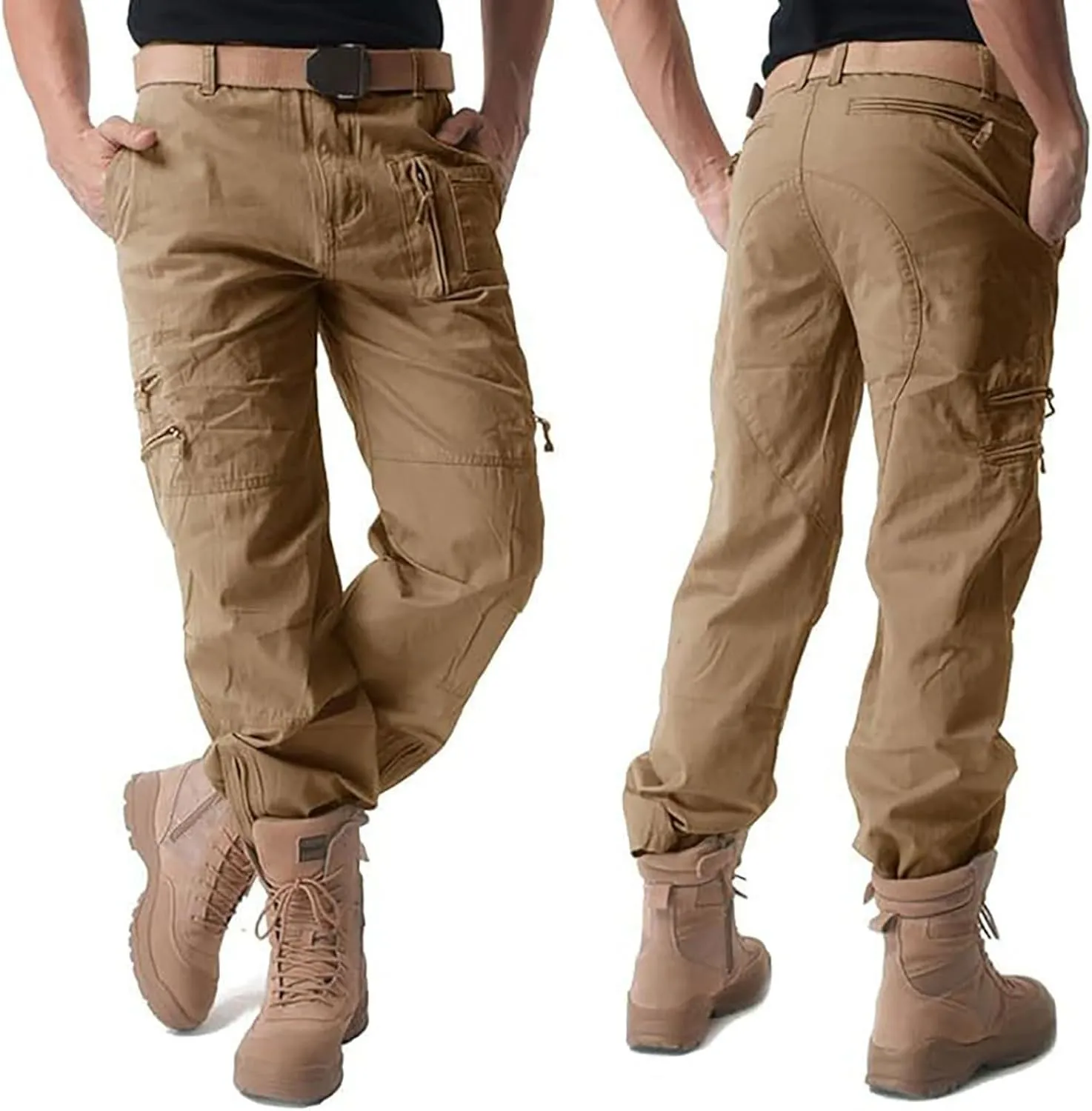 Men's Tactical Pants Big and Tall Loose Fit Straight Leg Cargo Pants Outdoor Jogging Hiking Pants for Fishing Mountaineering