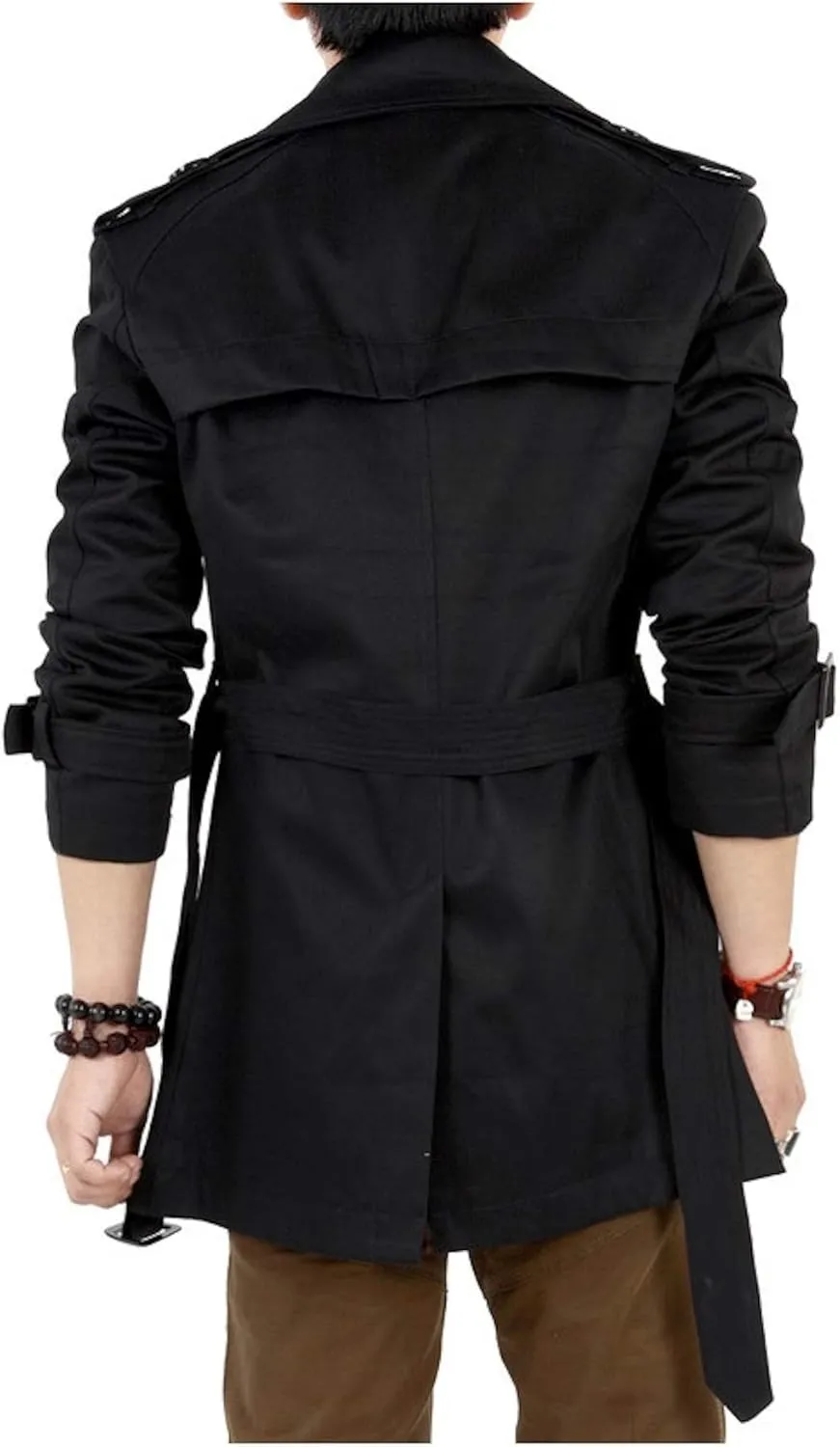 Mens Trench Coat Jacket Belted Cotton Casual Lapel Windbreaker Overcoat