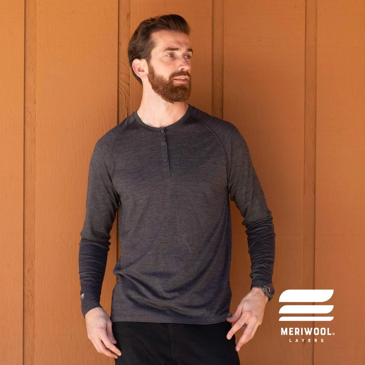 MERIWOOL Men's Base Layer Long Sleeve Henley - Lightweight Merino Wool Thermal