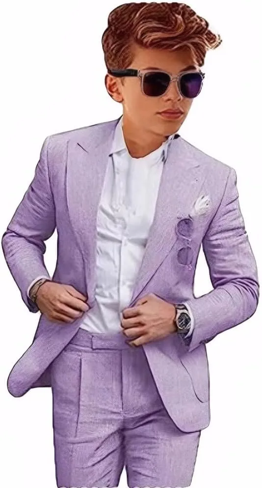 Mi Bo Tong Boys Linen Suit Wedding 2 PC Kids Linen Suit Summer Boys Formal Tuxedos Ring Bearer Outfit