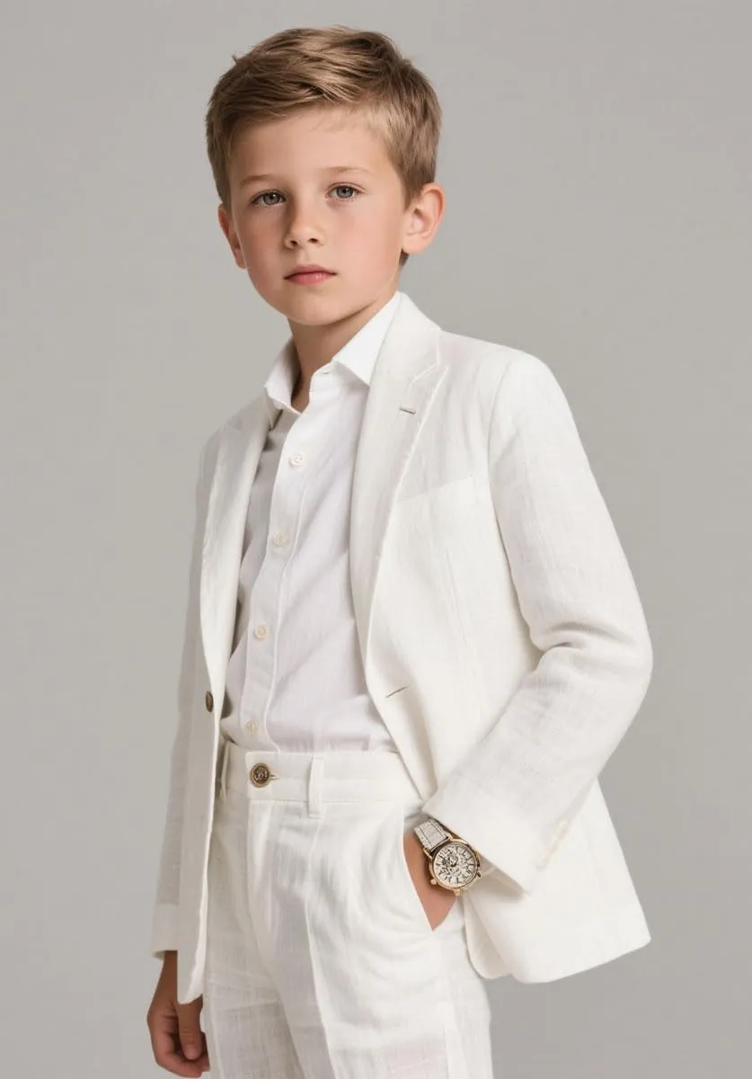 Mi Bo Tong Boys Linen Suit Wedding 2 PC Kids Linen Suit Summer Boys Formal Tuxedos Ring Bearer Outfit