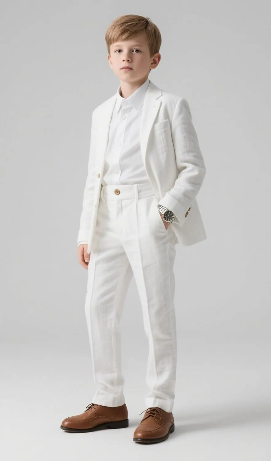 Mi Bo Tong Boys Linen Suit Wedding 2 PC Kids Linen Suit Summer Boys Formal Tuxedos Ring Bearer Outfit