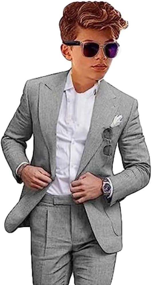 Mi Bo Tong Boys Linen Suit Wedding 2 PC Kids Linen Suit Summer Boys Formal Tuxedos Ring Bearer Outfit