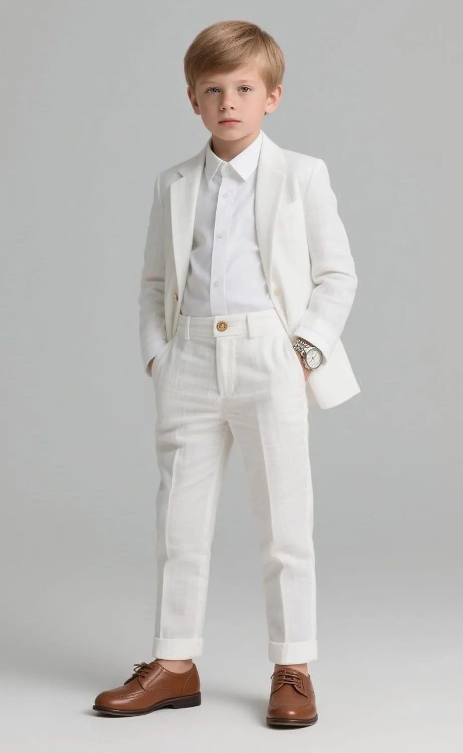 Mi Bo Tong Boys Linen Suit Wedding 2 PC Kids Linen Suit Summer Boys Formal Tuxedos Ring Bearer Outfit