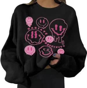 MISSACTIVER Women's Funny Graphic Oversized Sweatshirts Solid Casual Crewneck Long Sleeve Drop Shoulder Fleece Pullover Top