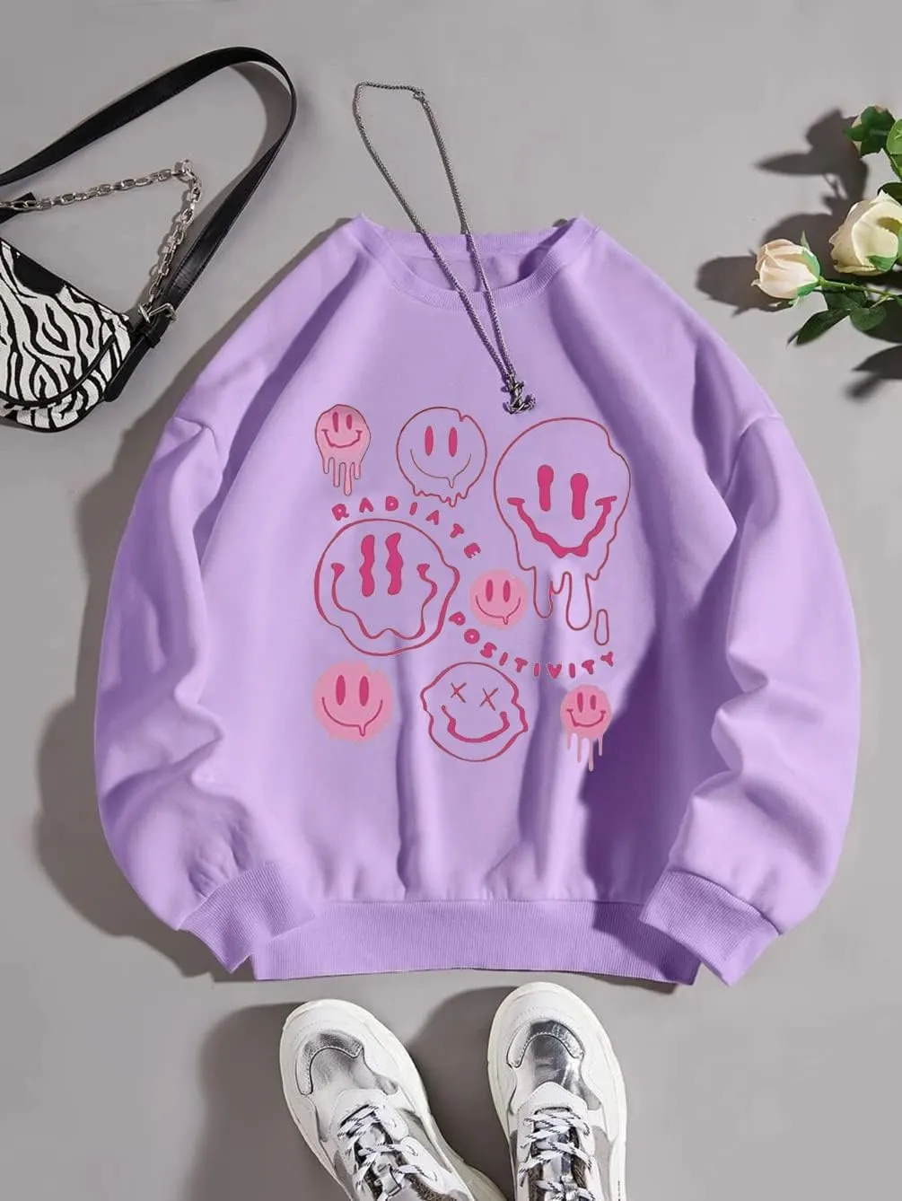 MISSACTIVER Women's Funny Graphic Oversized Sweatshirts Solid Casual Crewneck Long Sleeve Drop Shoulder Fleece Pullover Top