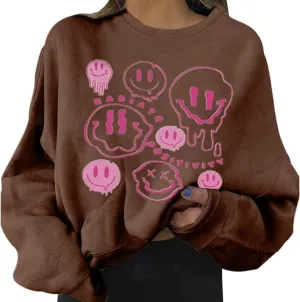 MISSACTIVER Women's Funny Graphic Oversized Sweatshirts Solid Casual Crewneck Long Sleeve Drop Shoulder Fleece Pullover Top