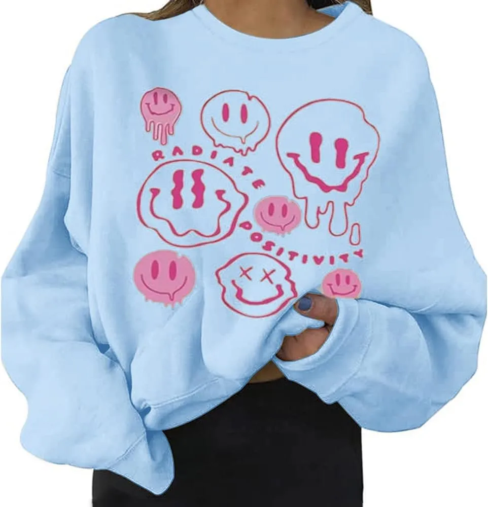 MISSACTIVER Women's Funny Graphic Oversized Sweatshirts Solid Casual Crewneck Long Sleeve Drop Shoulder Fleece Pullover Top
