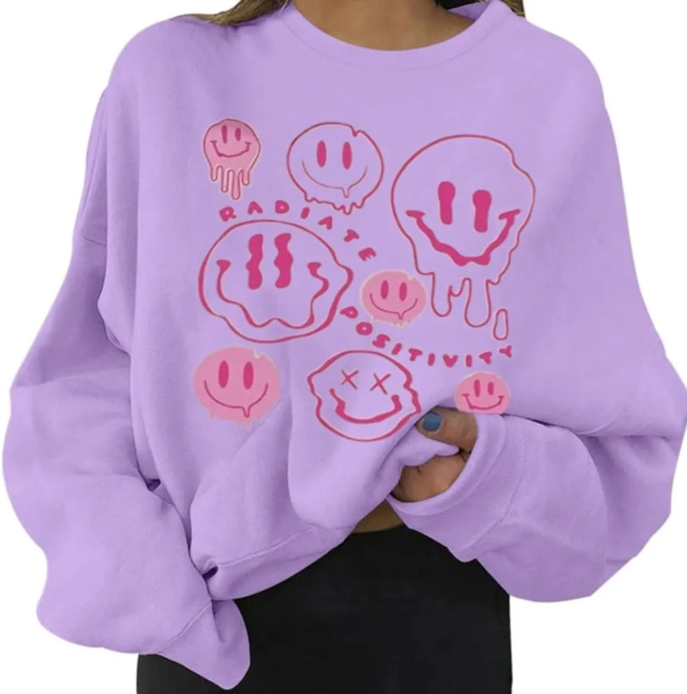 MISSACTIVER Women's Funny Graphic Oversized Sweatshirts Solid Casual Crewneck Long Sleeve Drop Shoulder Fleece Pullover Top