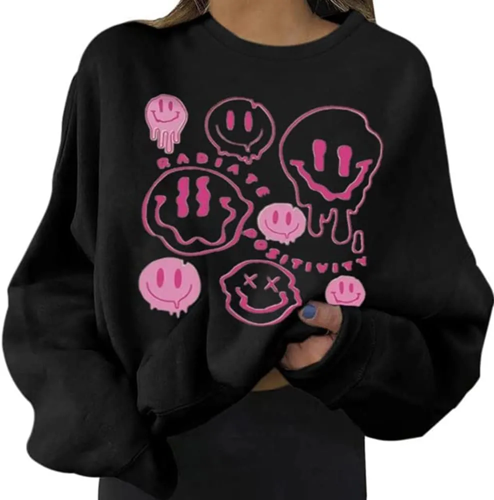 MISSACTIVER Women's Funny Graphic Oversized Sweatshirts Solid Casual Crewneck Long Sleeve Drop Shoulder Fleece Pullover Top