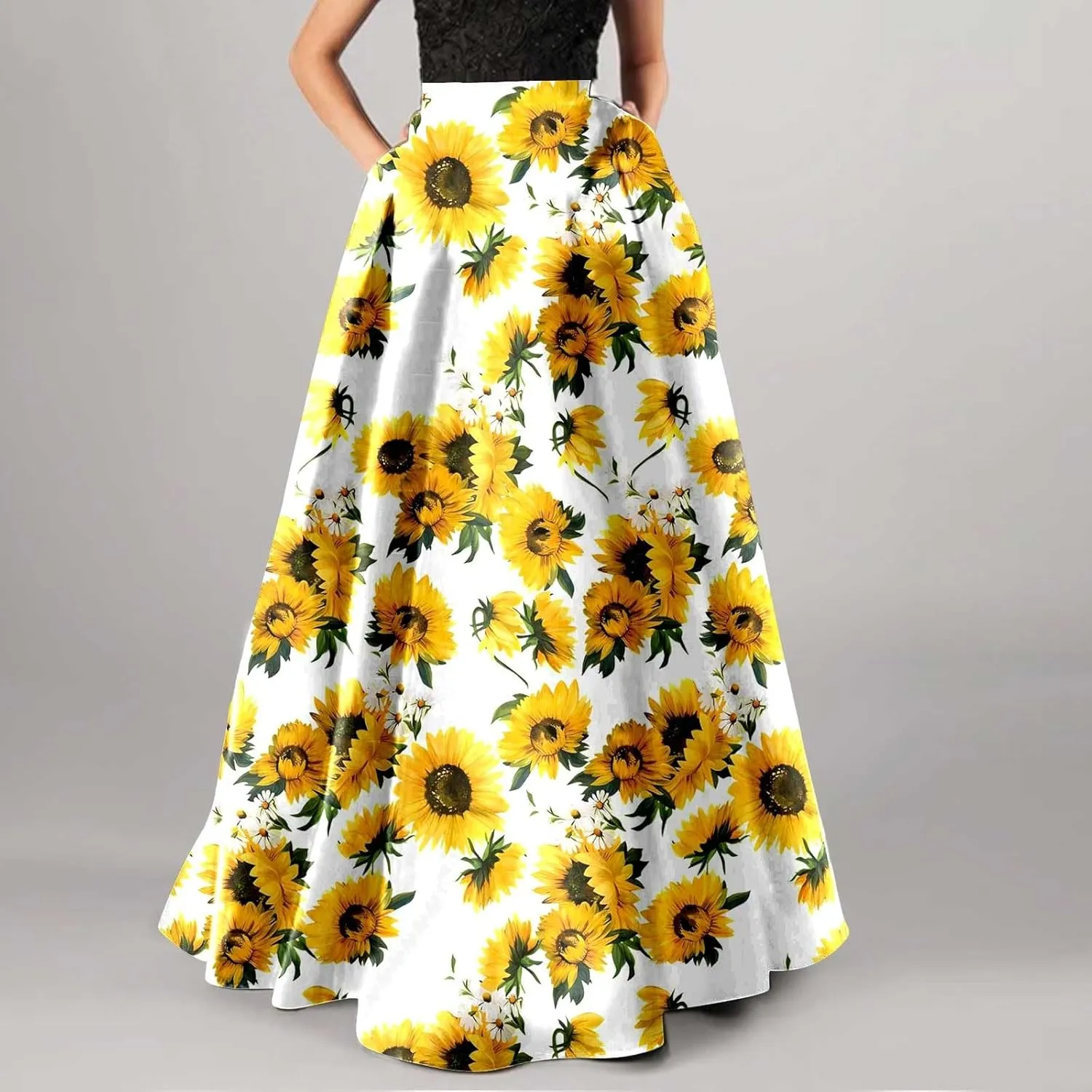 Miyaomn Women's Boho Floral Printed Maxi Skirt Summer Beach High Waisted Mopping Floor Length A Line Long Skirts with Pockets
