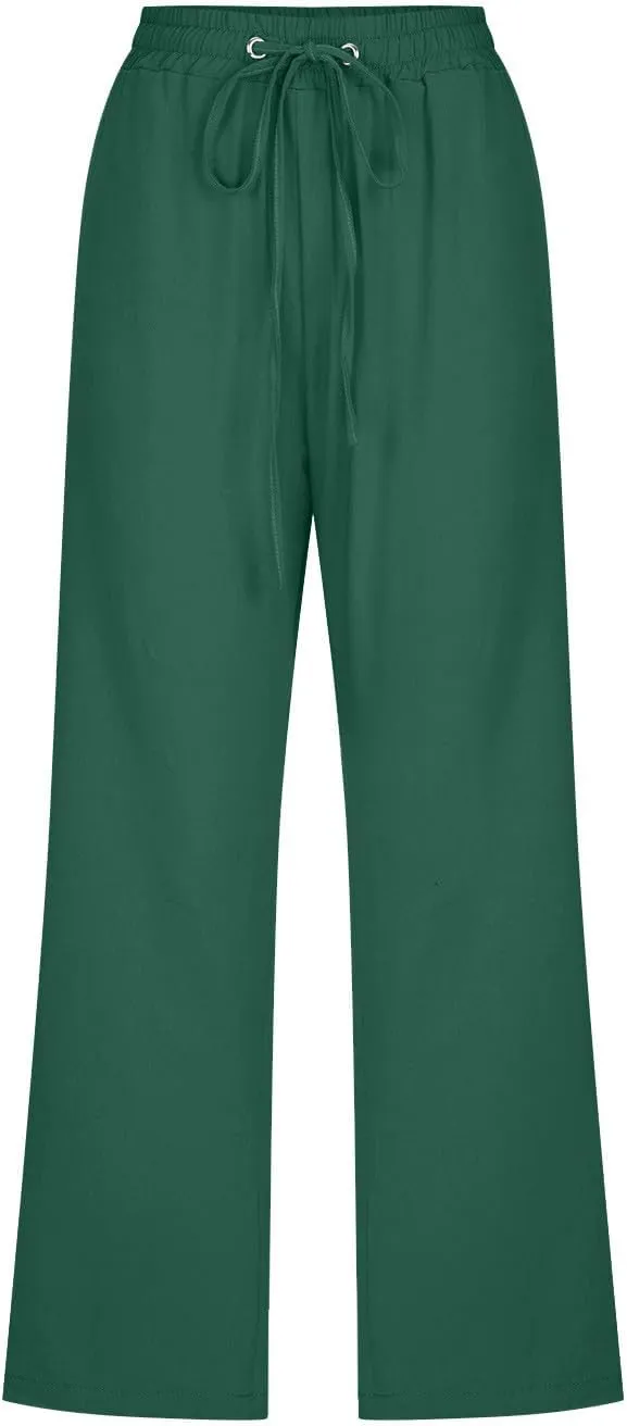 Mzkdieey Capri Pants for Women High Waisted Wide Leg Cotton Linen Cropped Trousers Summer Flowy Lounge Pants with Pockets