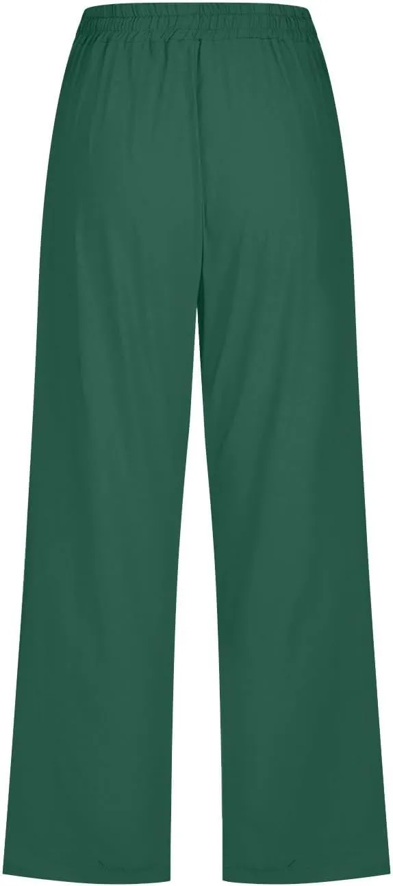 Mzkdieey Capri Pants for Women High Waisted Wide Leg Cotton Linen Cropped Trousers Summer Flowy Lounge Pants with Pockets