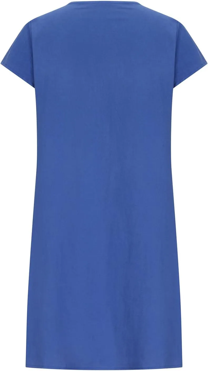 Mzkdieey Women's Cotton Linen Dress Summer Short Sleeve Pleated Midi Dresses Plus Size Plain Loose Beach Party T Shirt Dress