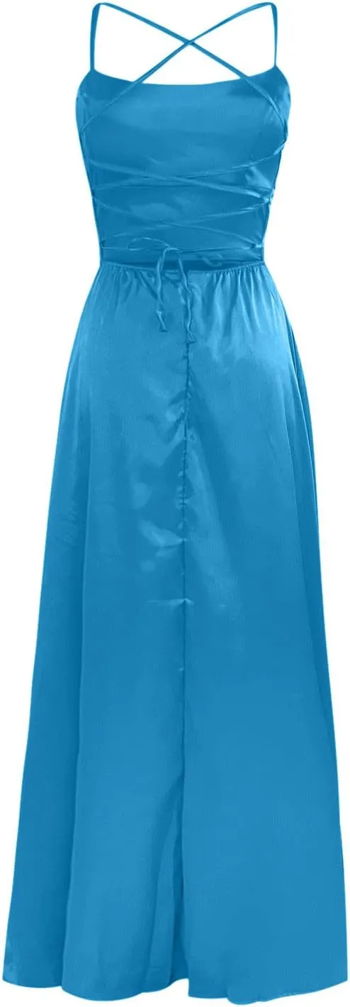 NaRHbrg Elegant Long Prom Dresses for Women 2024 Formal Dresses Ruched Sexy Bridesmaid Wedding Guest Maxi Dress Evening Dress