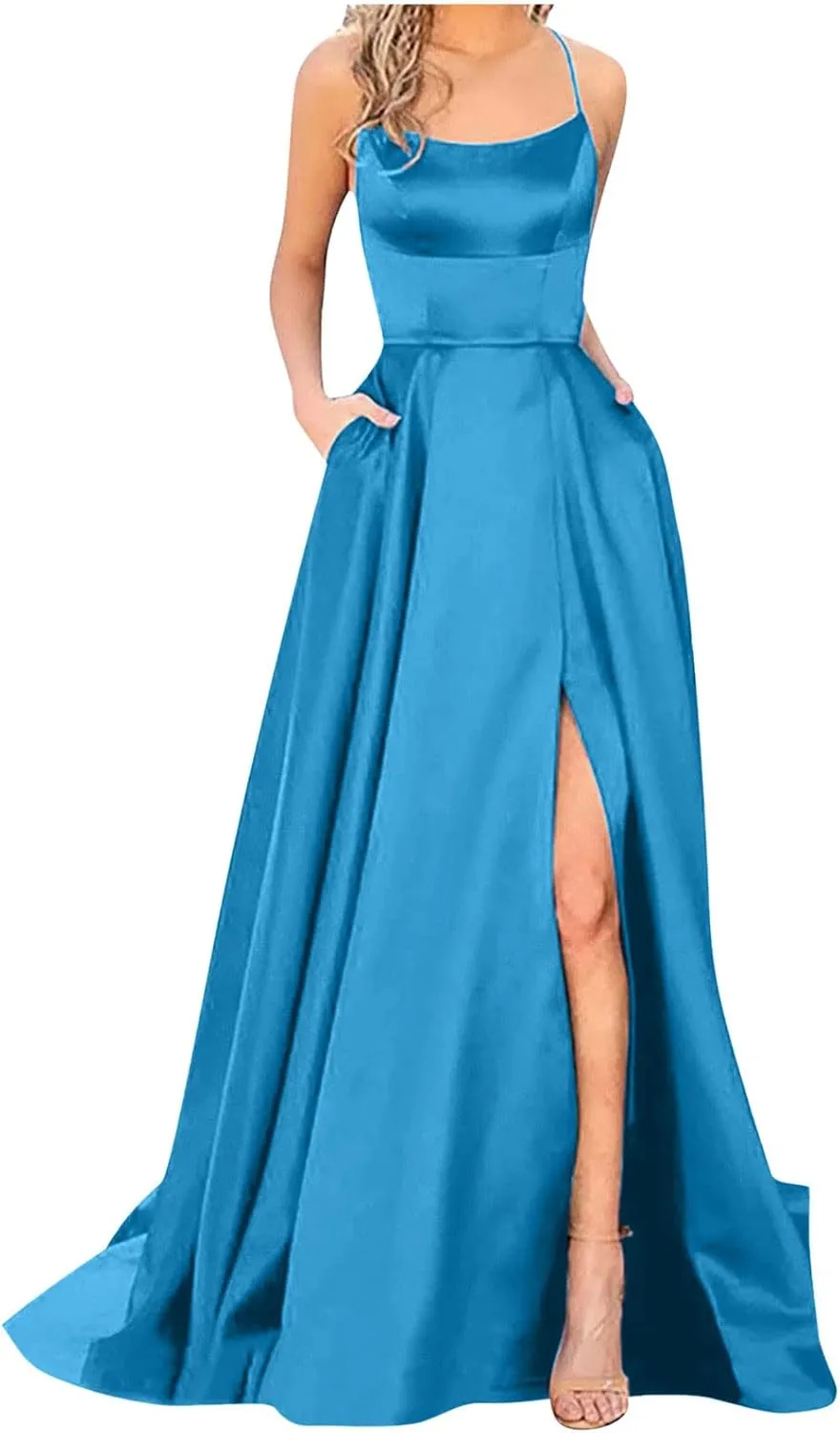 NaRHbrg Elegant Long Prom Dresses for Women 2024 Formal Dresses Ruched Sexy Bridesmaid Wedding Guest Maxi Dress Evening Dress
