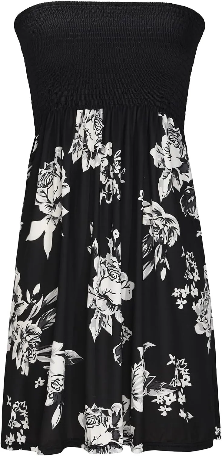 NaRHbrg Summer Dresses for Women Sleeveless Beach Mini Dress Sexy Tube Top Dress Smocked Off Shoulder Strapless Boho Sundress