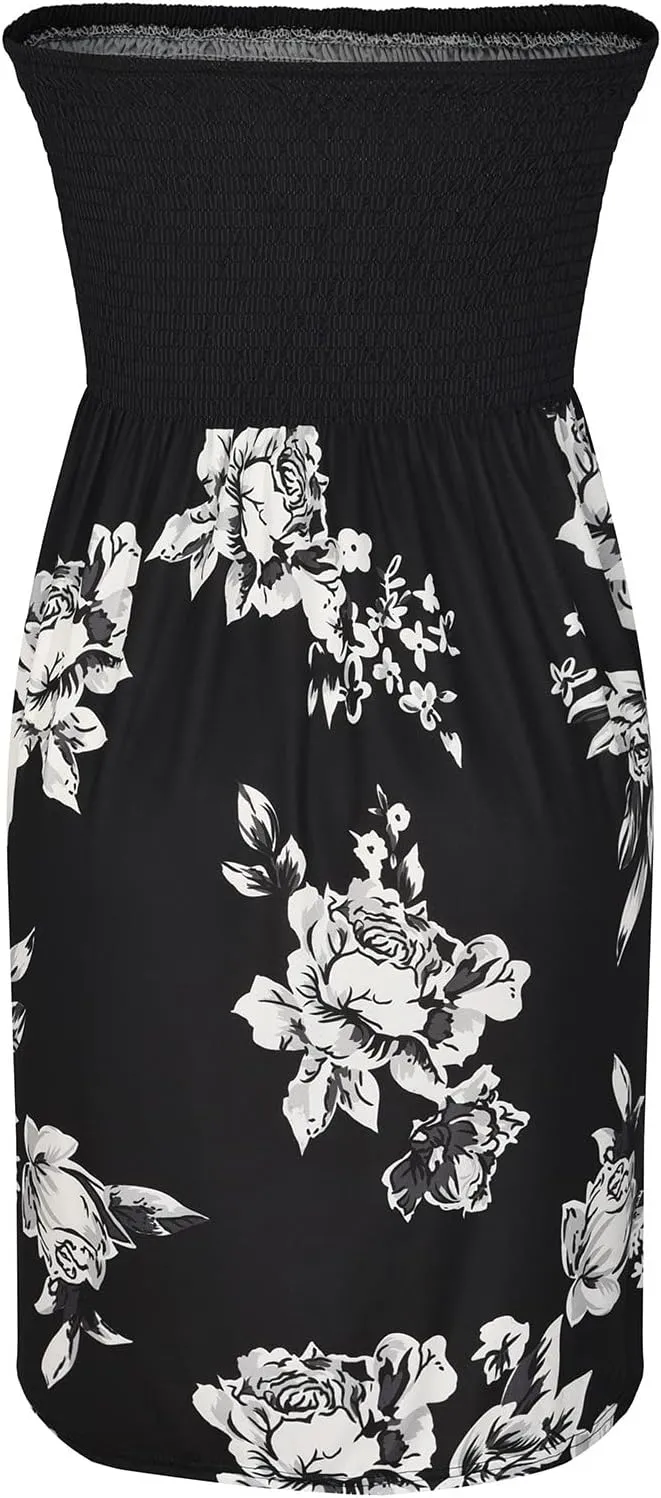 NaRHbrg Summer Dresses for Women Sleeveless Beach Mini Dress Sexy Tube Top Dress Smocked Off Shoulder Strapless Boho Sundress