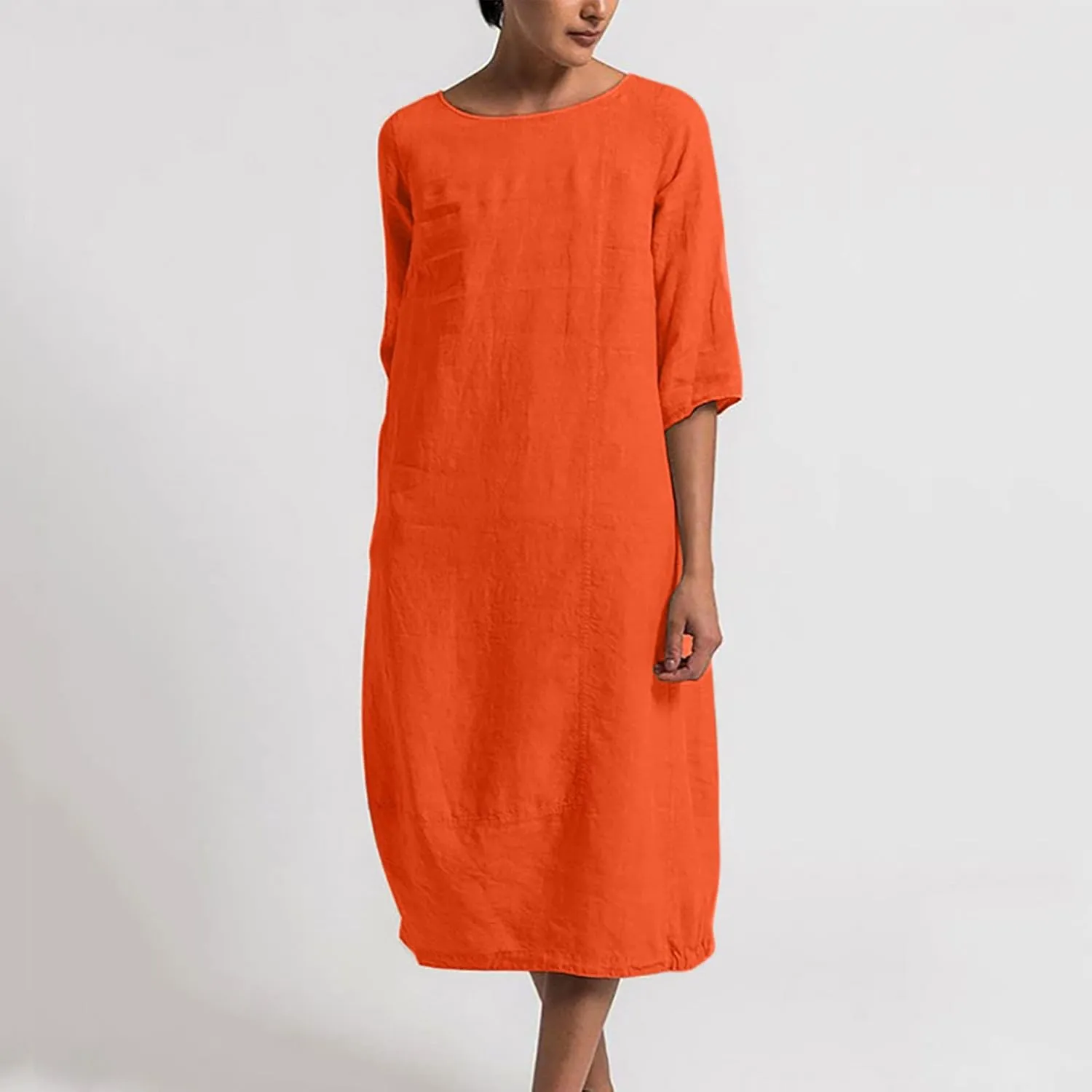 NaRHbrg Women's Cotton Linen Dresses Casual Loose Bohemian Dresses Short Sleeve Summer Beach Swing Dress Solid Color Sundress