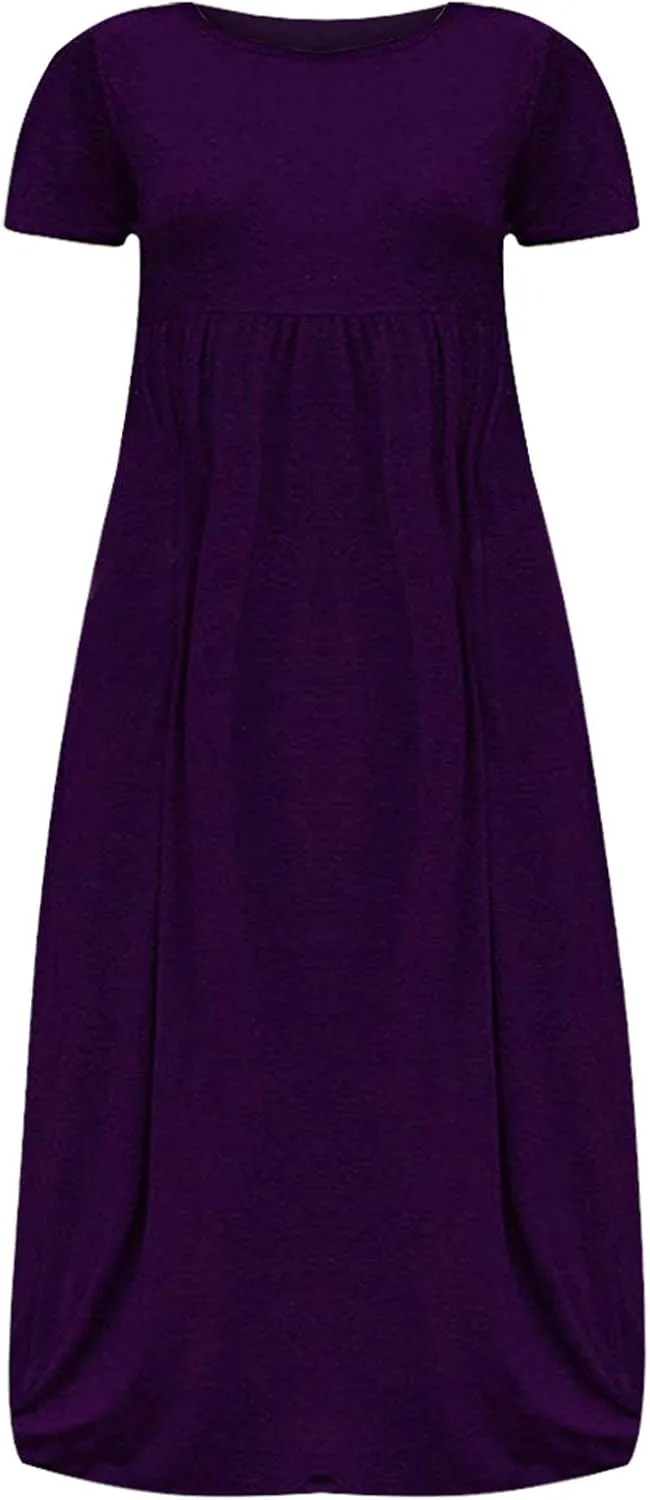 NaRHbrg Women's Plus Size Maxi Dress Short Sleeve A Line Flowy Casual Summer Loose Fit Long Dresses with Pockets