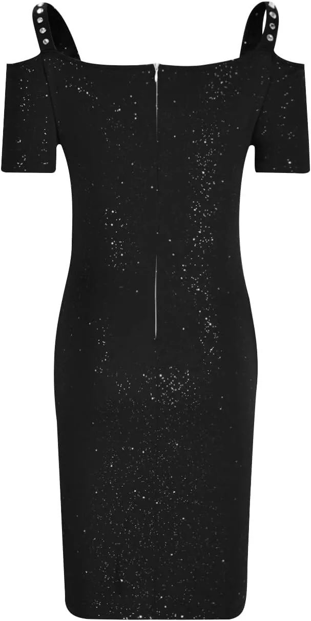 NaRHbrg Women's Ruched Bodycon Dresses Off Shoulder Short Sleeve Midi Dress V Neck Sequin Sparkle Glitzy Party Dress Clubwear